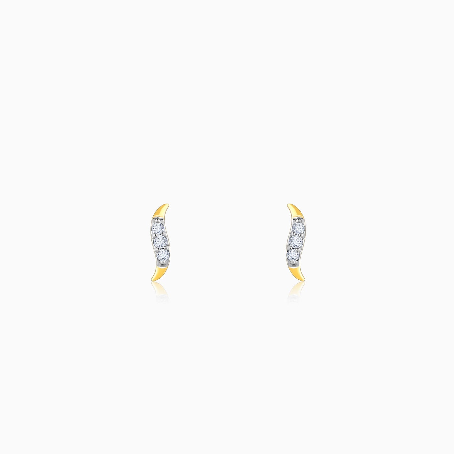 Gold Minimal Wavelet Diamond Stud Earrings