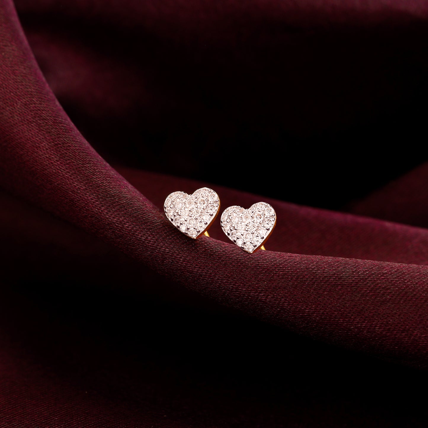 Gold Shimmering Hearts Diamond Earrings