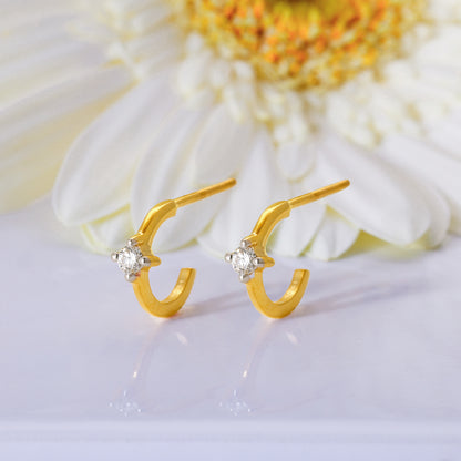 Gold Solitaire Hoop Diamond Earrings