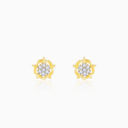 Gold Wavy Flower Diamond Earrings