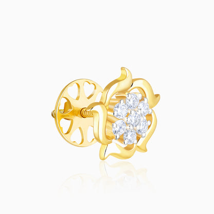 Gold Wavy Flower Diamond Earrings
