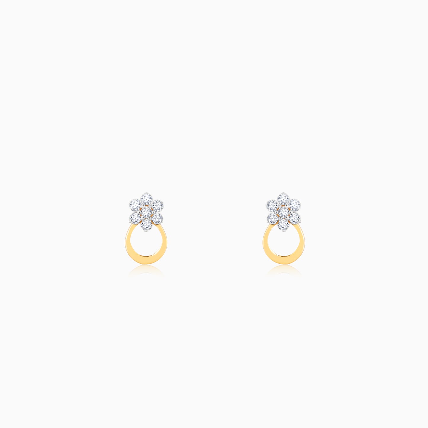 Gold Floral Diamond Stud Earrings