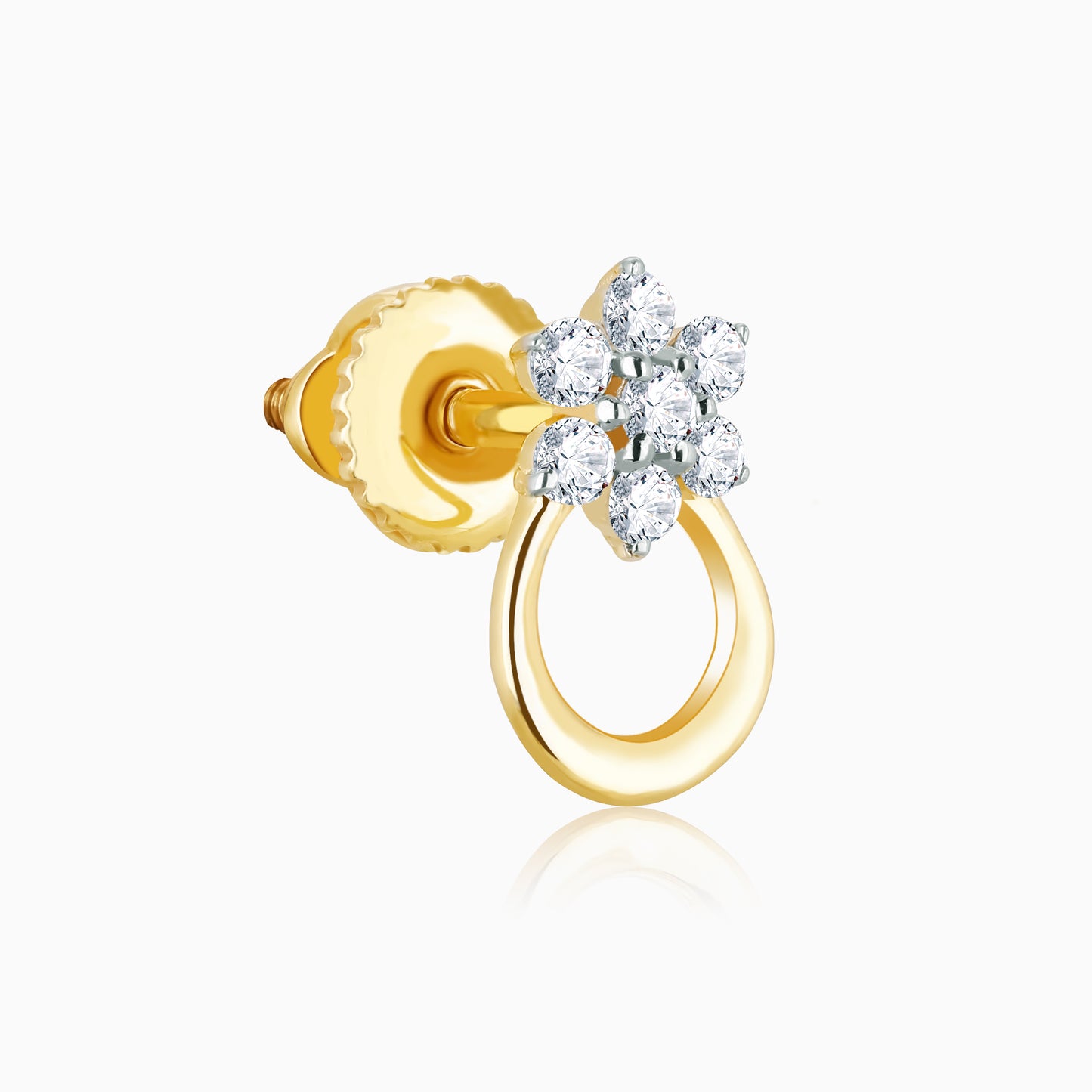 Gold Floral Diamond Stud Earrings