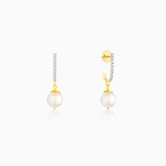 Gold Glorious Love Pearl & Diamond Semi Hoop Earrings