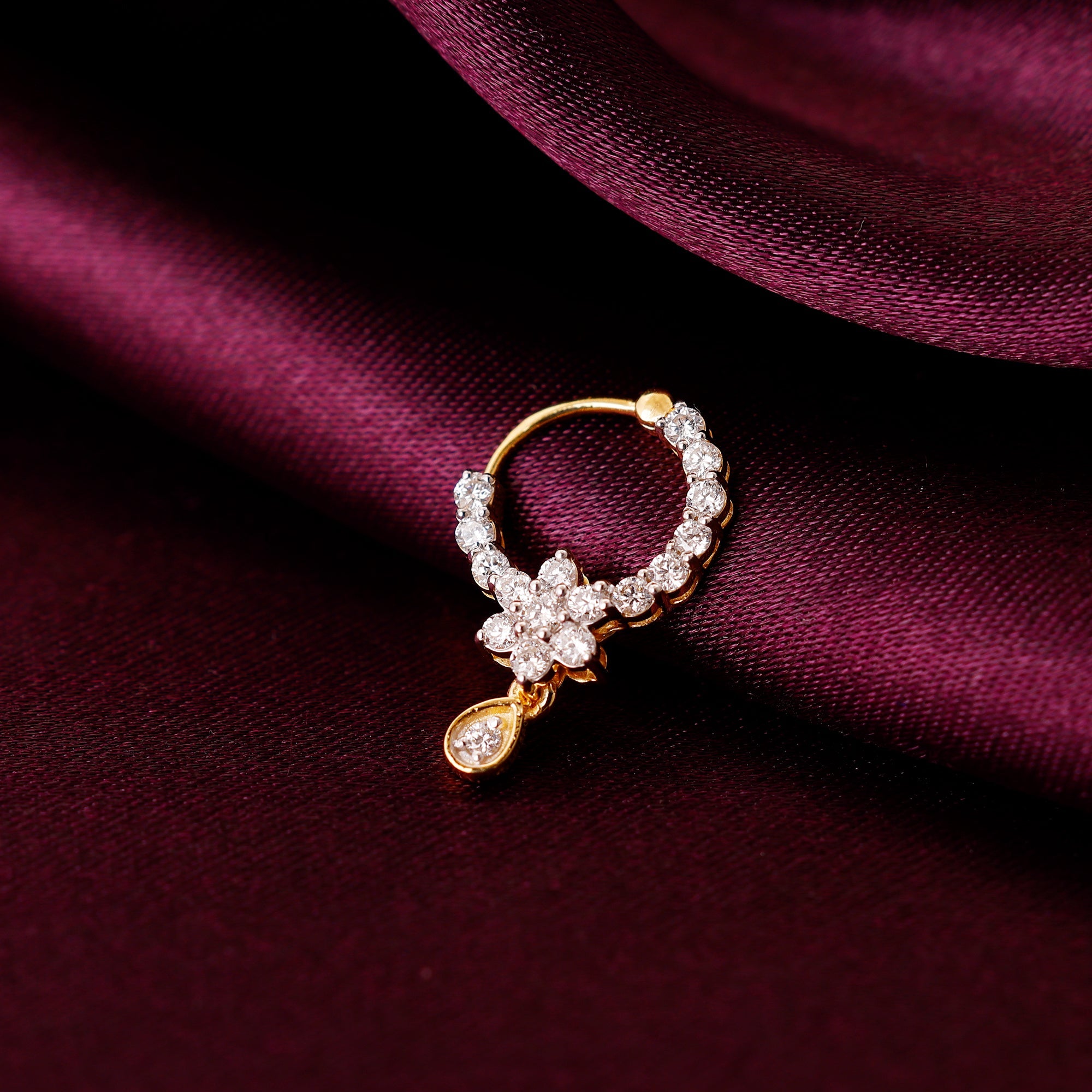 Diamond Nose Ring (0.11 Ct), 18 Kt Yellow Gold Jewellery | Mohan Jewellery