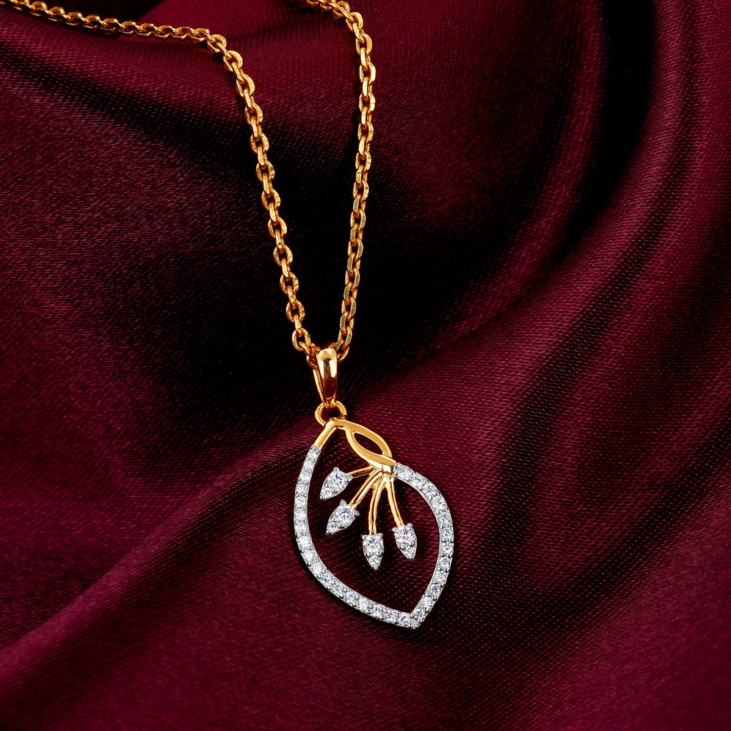 Gold Classic Leafy Drop Diamond Pendant