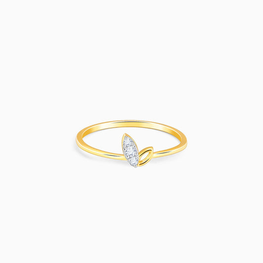 Gold Paired Leaves Diamond Ring