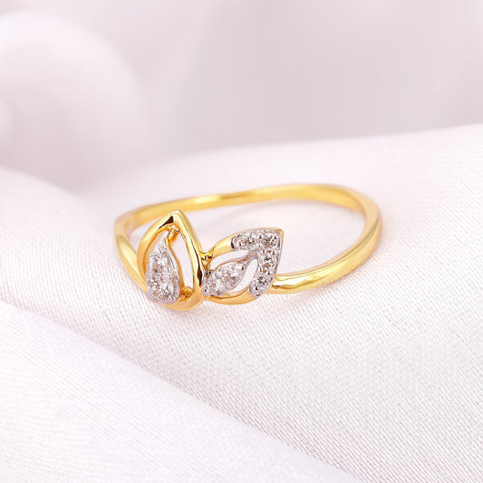 Gold Shimmering Leaf Diamond Ring