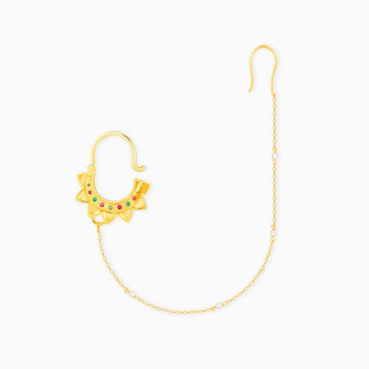 Golden Colourful Nose Ring with Chain