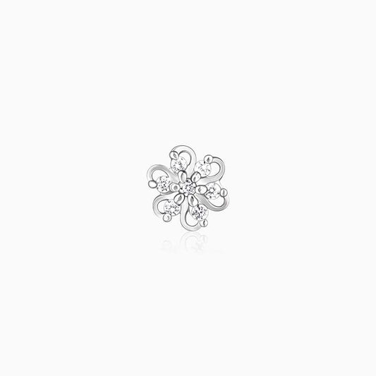 Silver Zircon Studded Floral Bridal Nose Pin