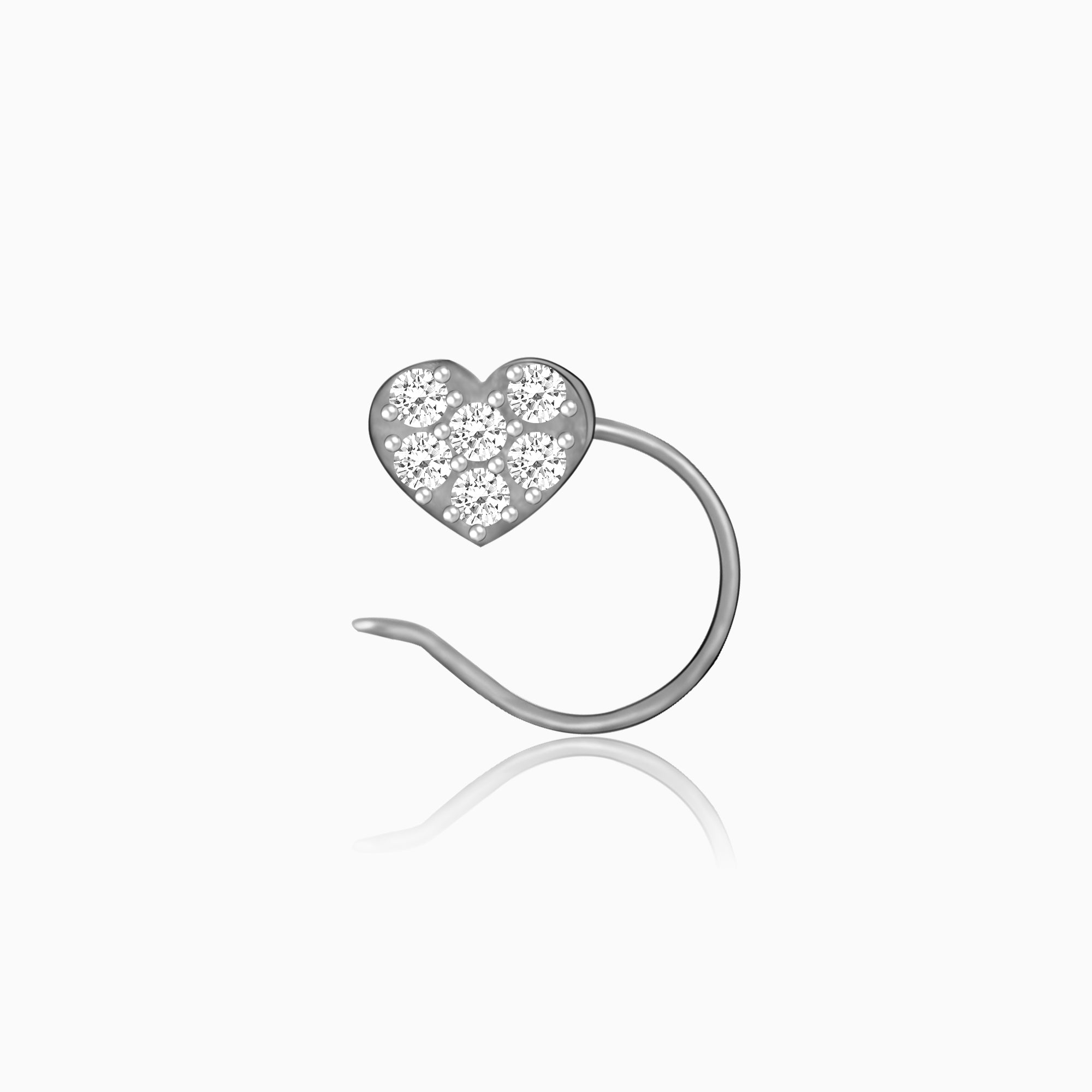 Silver Sparkling Heart Nose Pin - Image 1