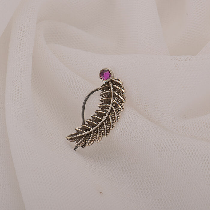 Oxidised Silver Feather Touch Nose Pin