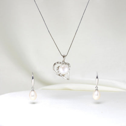 Heart Drop Pearl Set with Box Chain