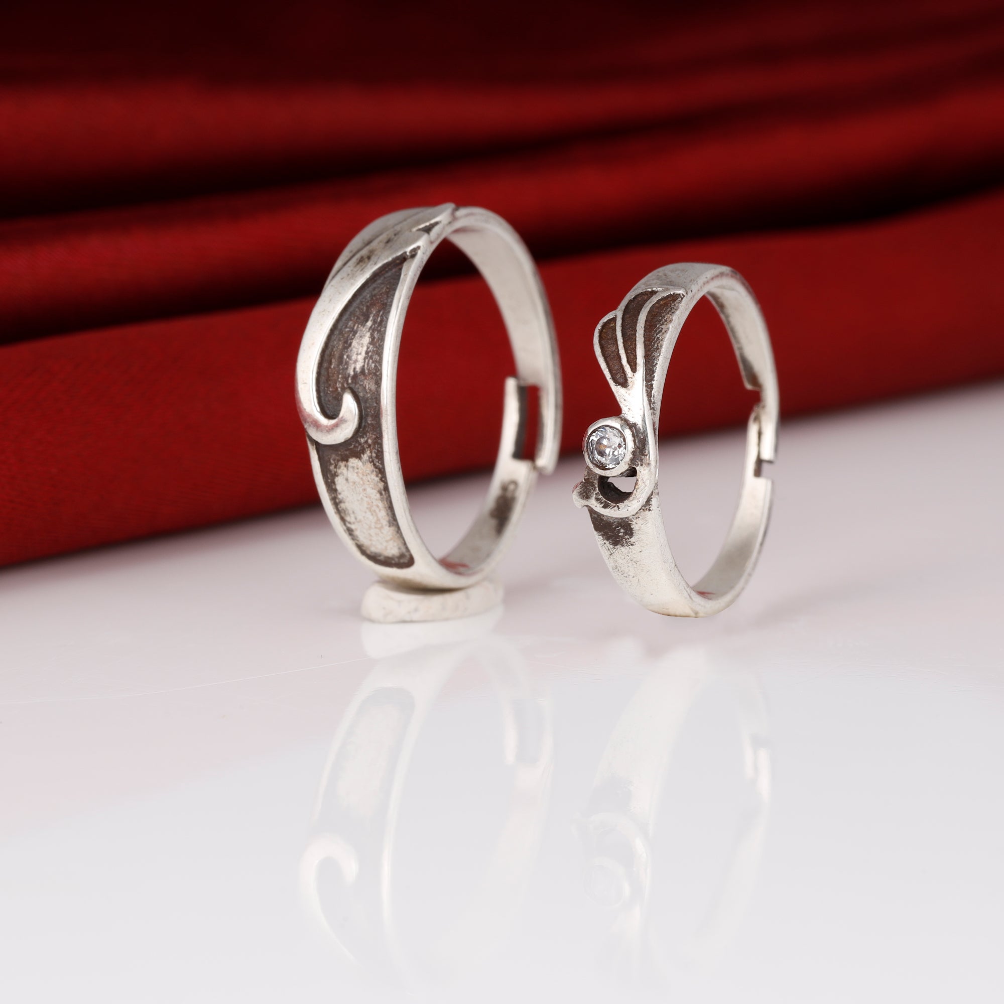 Oxidised Silver Wave Away Couple Bands - view 4