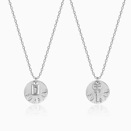 Silver Lock and Key Necklace for Couples