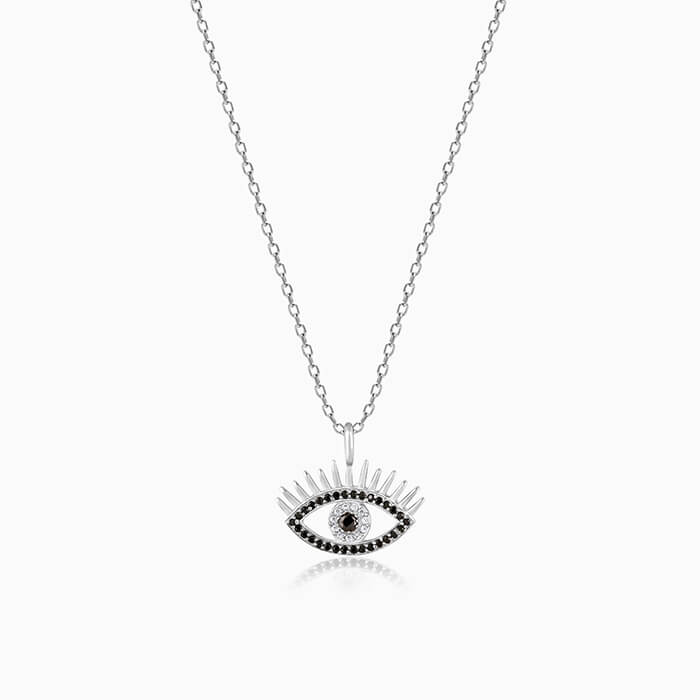 Silver Studded Eyelashes Pendant with Link Chain