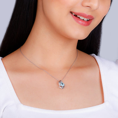 Silver Blue Angel Wings of Protection Necklace