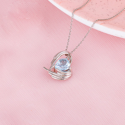 Silver Blue Angel Wings of Protection Necklace