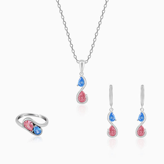 Silver Blue and Pink Stone Set of Three