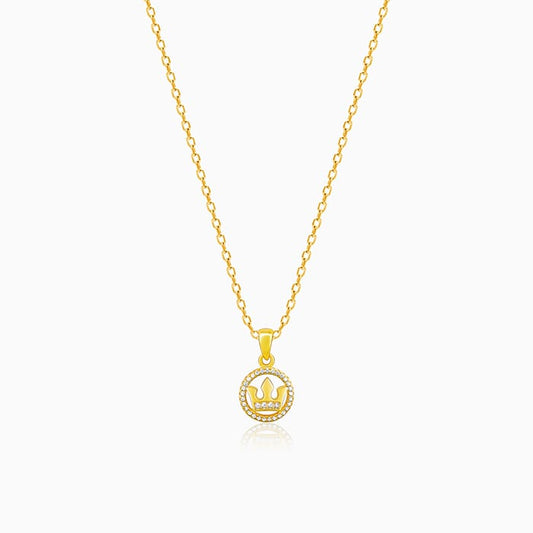 Golden Queen's Crown Pendant with Link Chain