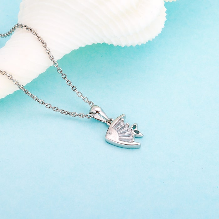 Silver Lucky Fish Pendant with Link Chain