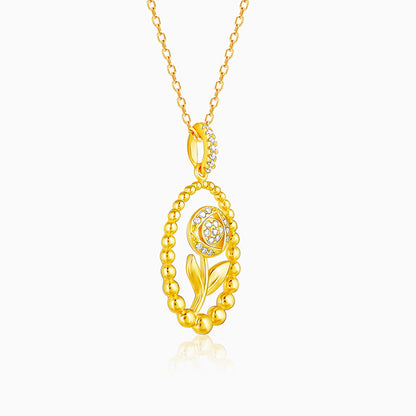 Golden Rosy Romance Pendant with Link Chain