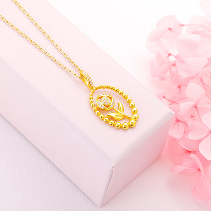 Golden Rosy Romance Pendant with Link Chain