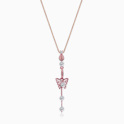 Rose Gold Charming Butterfly Pendant with Link Chain