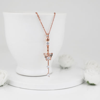 Rose Gold Charming Butterfly Pendant with Link Chain