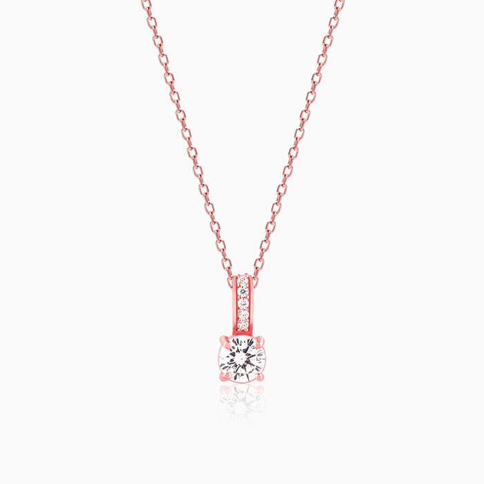 Rose Gold Classic Zircon Shine Pendant with Link Chain - Image 1