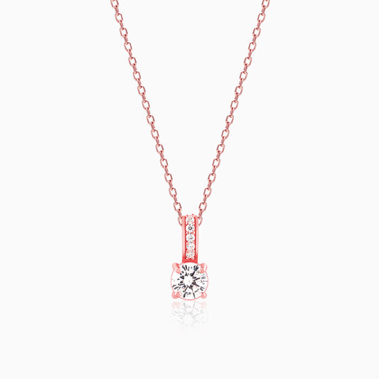Rose Gold Classic Zircon Shine Pendant with Link Chain
