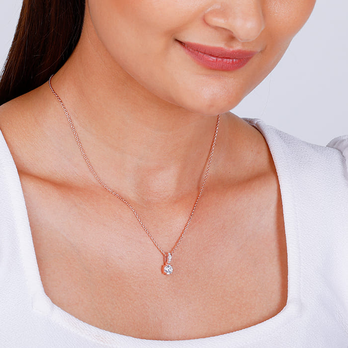 Rose Gold Classic Zircon Shine Pendant with Link Chain - view 3
