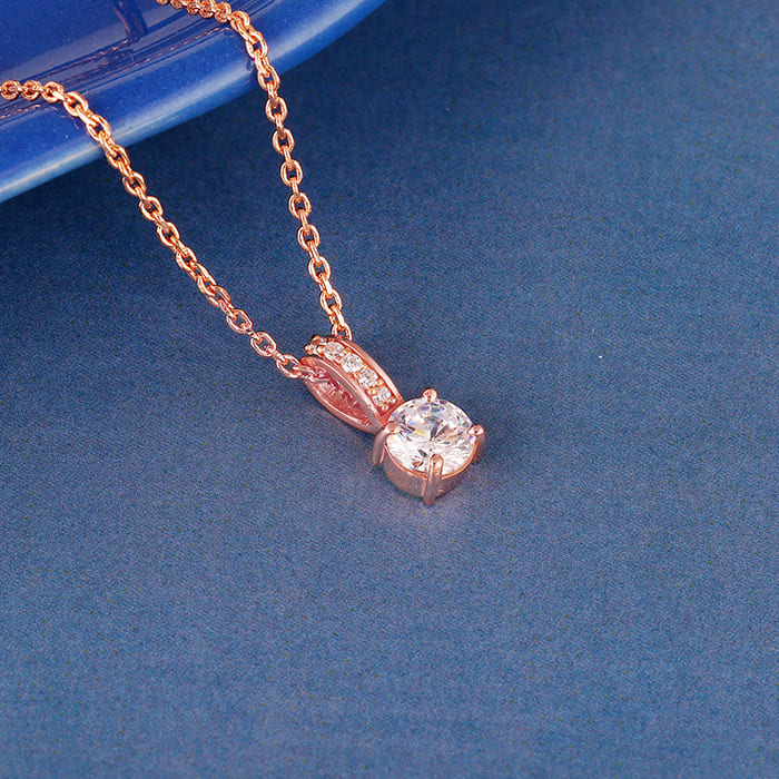 Rose Gold Classic Zircon Shine Pendant with Link Chain - view 2