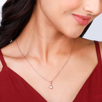 Rose Gold Minimal Zircon Pendant with Link Chain