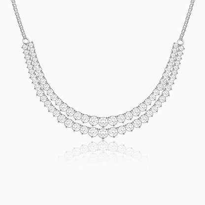 Silver Sparkling Solitaire Layered Necklace