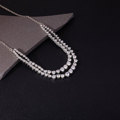Silver Sparkling Solitaire Layered Necklace