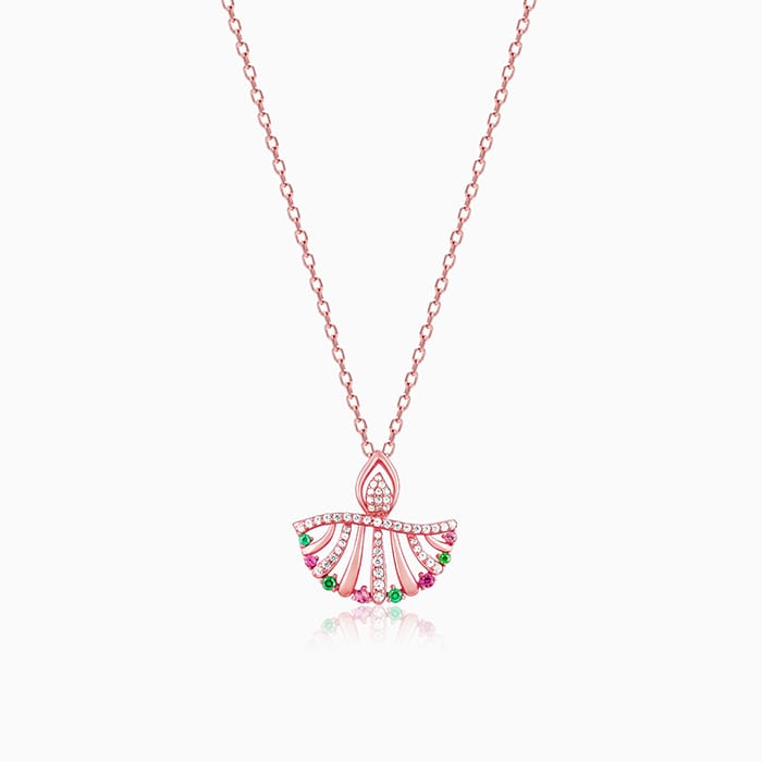 Rose Gold Multi Colour Pendant with Link Chain