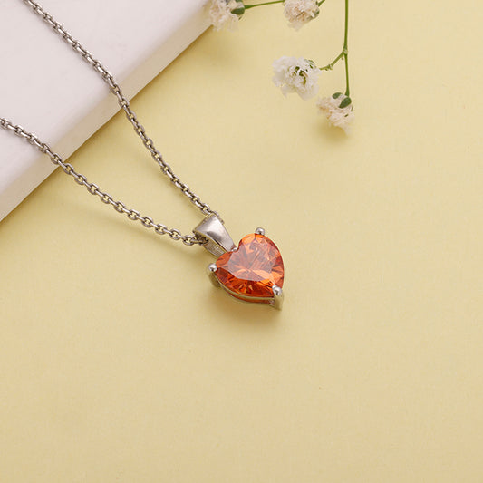 Silver Orange Heart Pendant with Link Chain