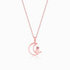 Rose Gold Cat In Crescent Moon Pendant with Link Chain