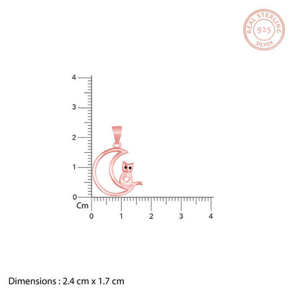 Rose Gold Cat In Crescent Moon Pendant with Link Chain