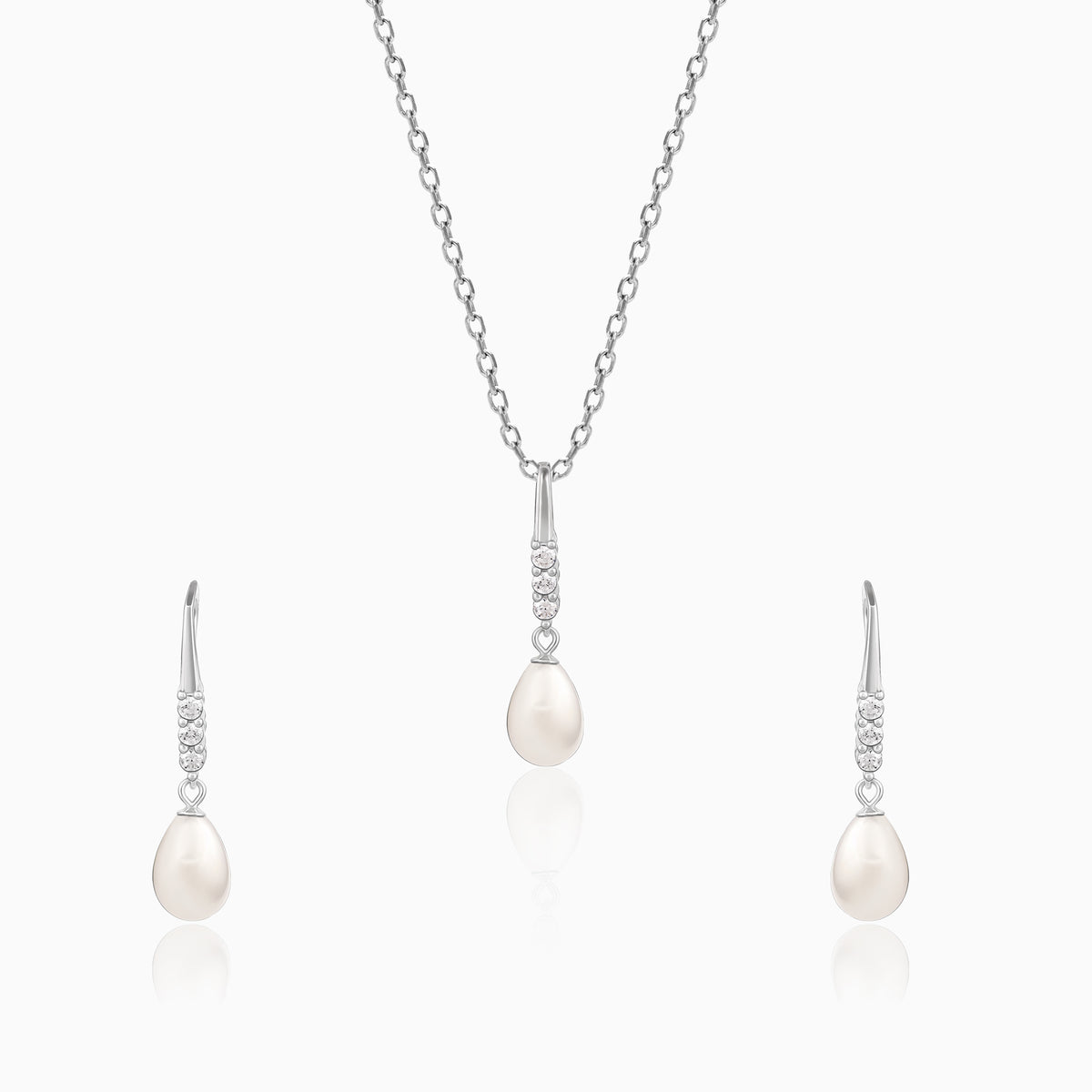 Silver Drops of Pearls Set