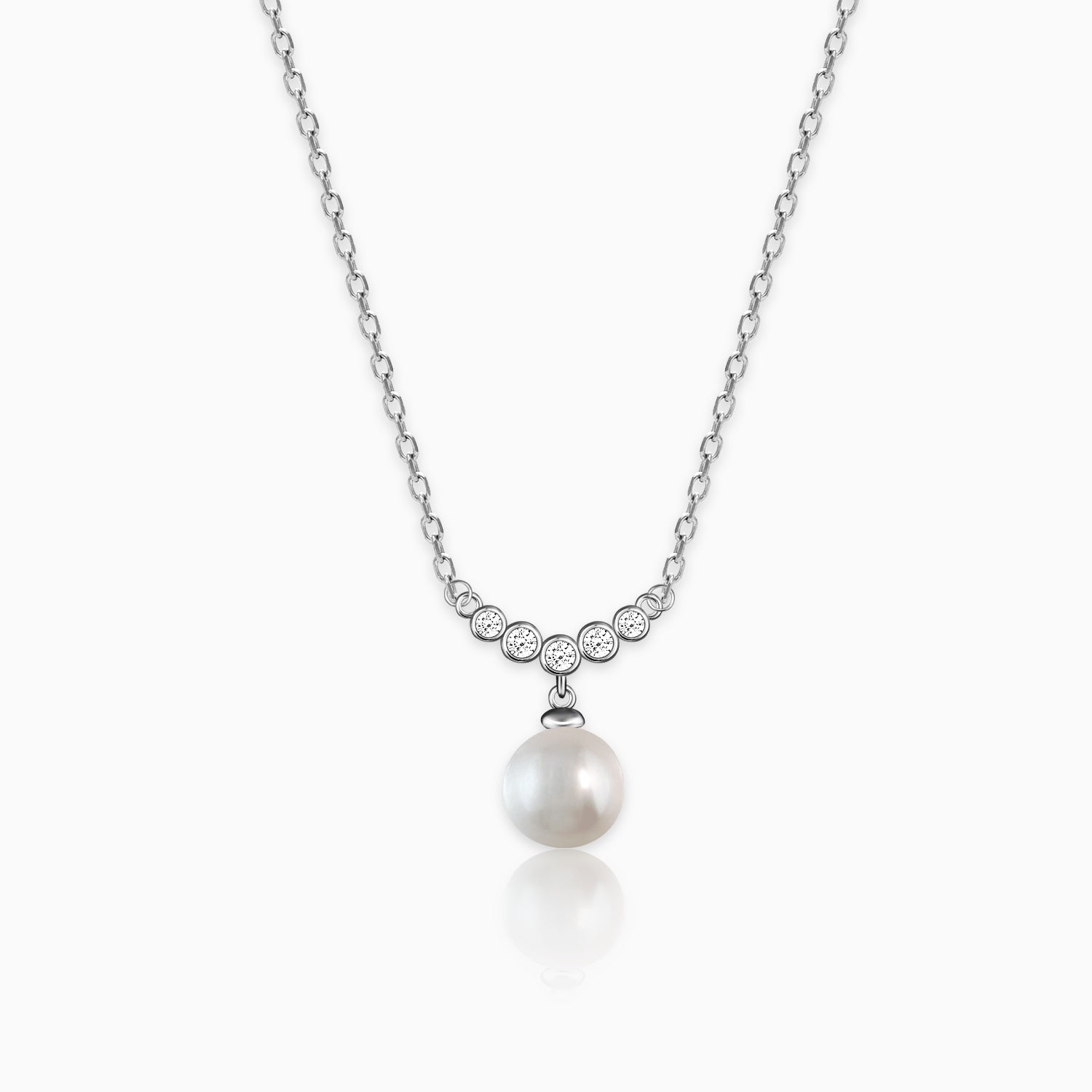 Silver Minimal Pearl Necklace - Image 1