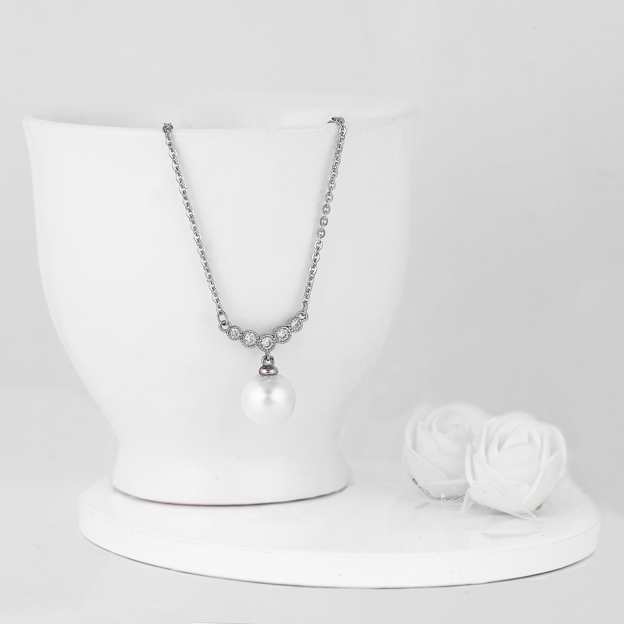 Silver Minimal Pearl Necklace - view 3