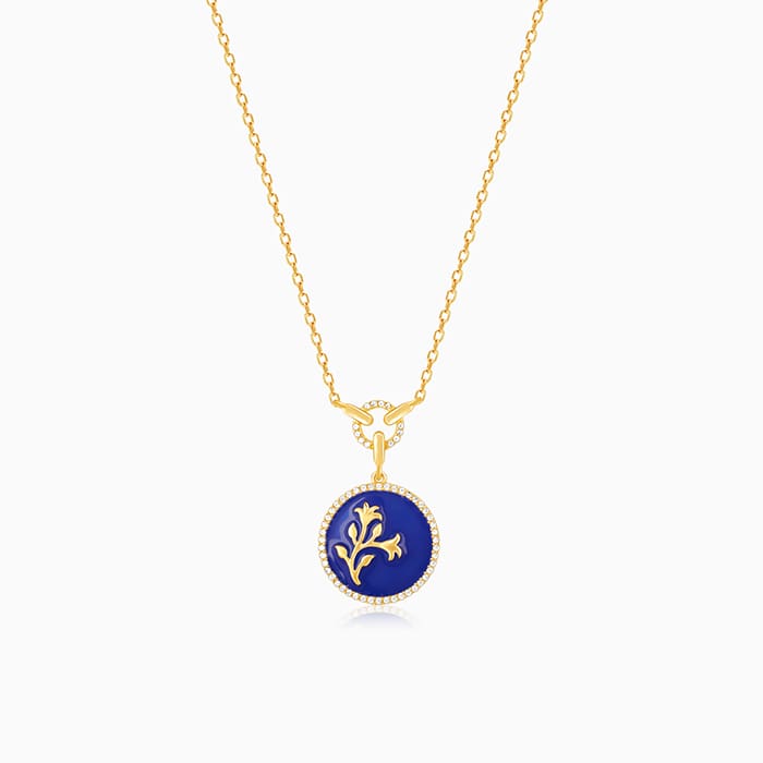 Golden Royal Blue Pendant with Link Chain