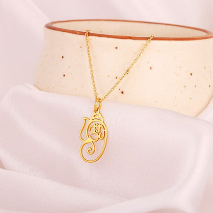 Golden Vinayaka Blessing Pendant with Link Chain