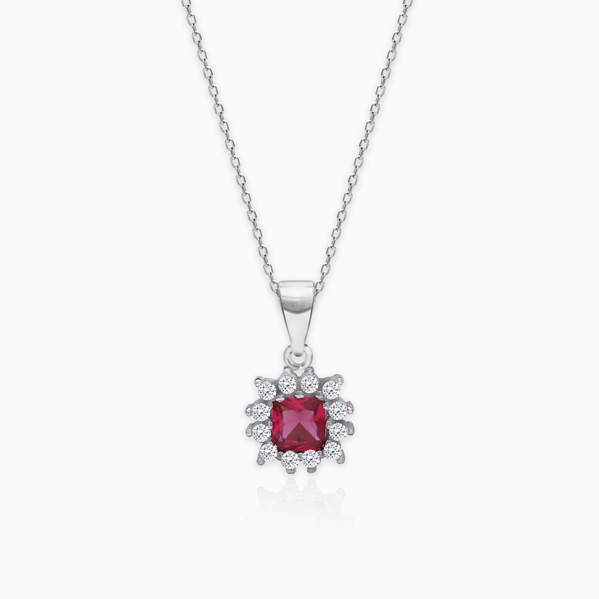 Silver Royal Red Pendant with Link Chain - Image 1