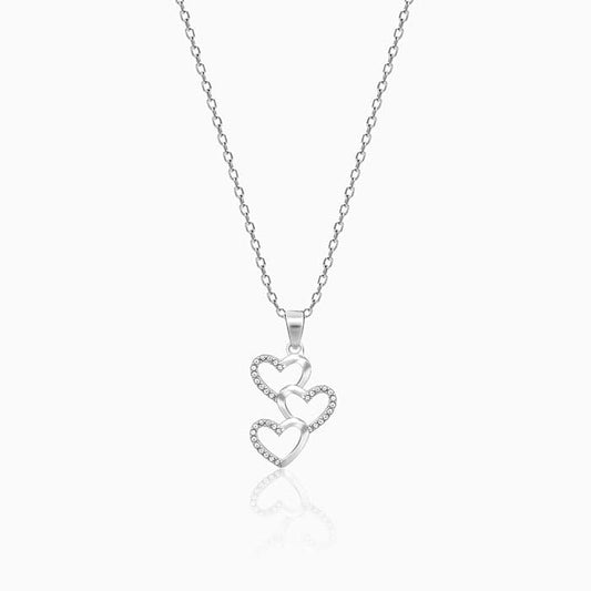 Silver Zircon Studded Stacked Hearts Pendant
