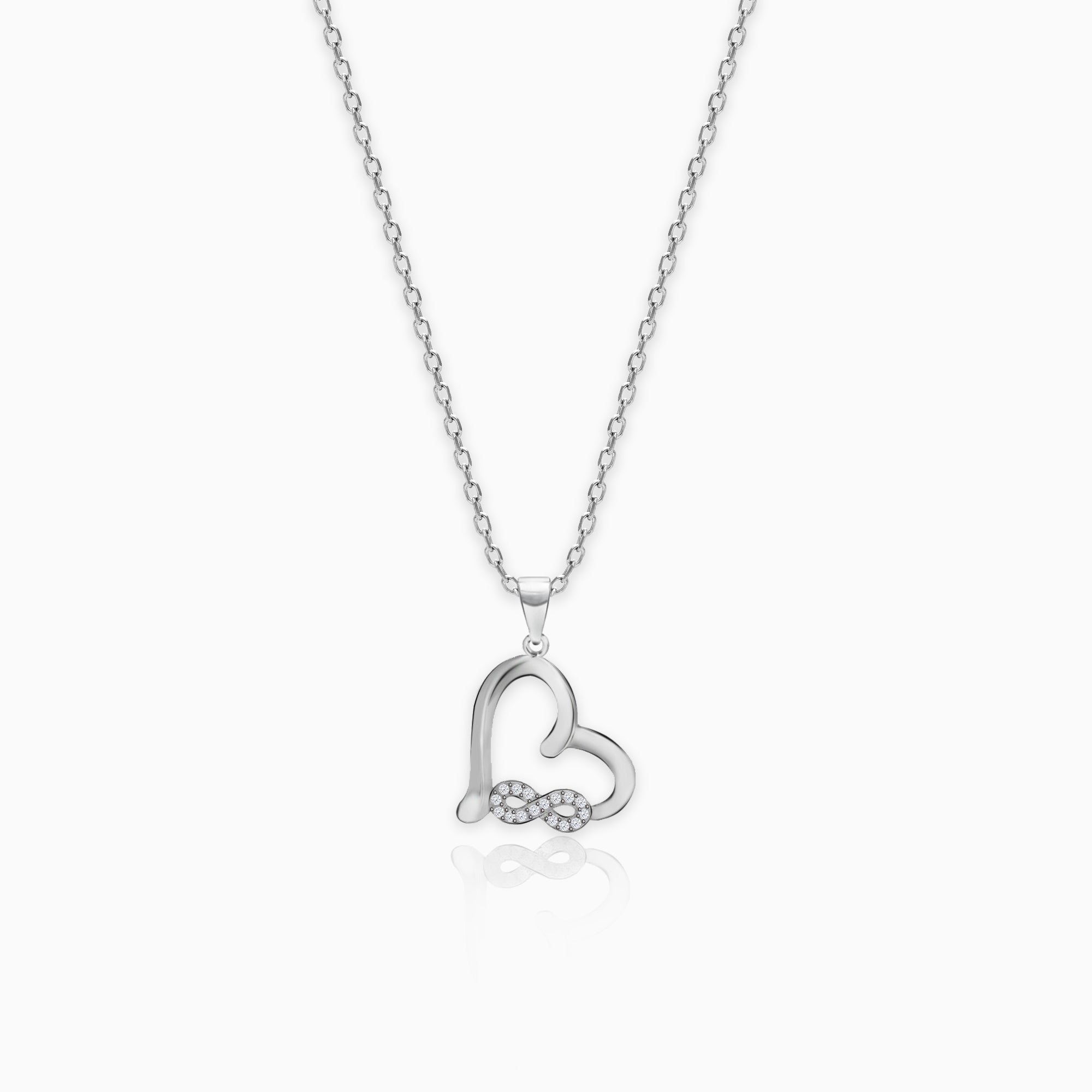 Silver Zircon Infinity Heart Pendant with Link Chain - Image 1