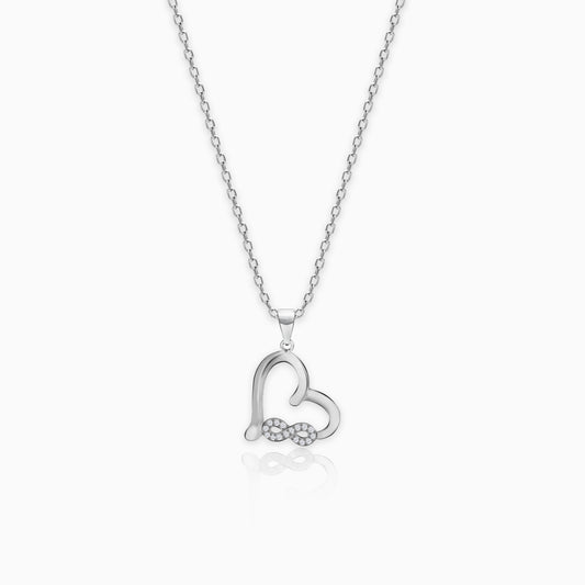 Silver Zircon Infinity Heart Pendant with Link Chain