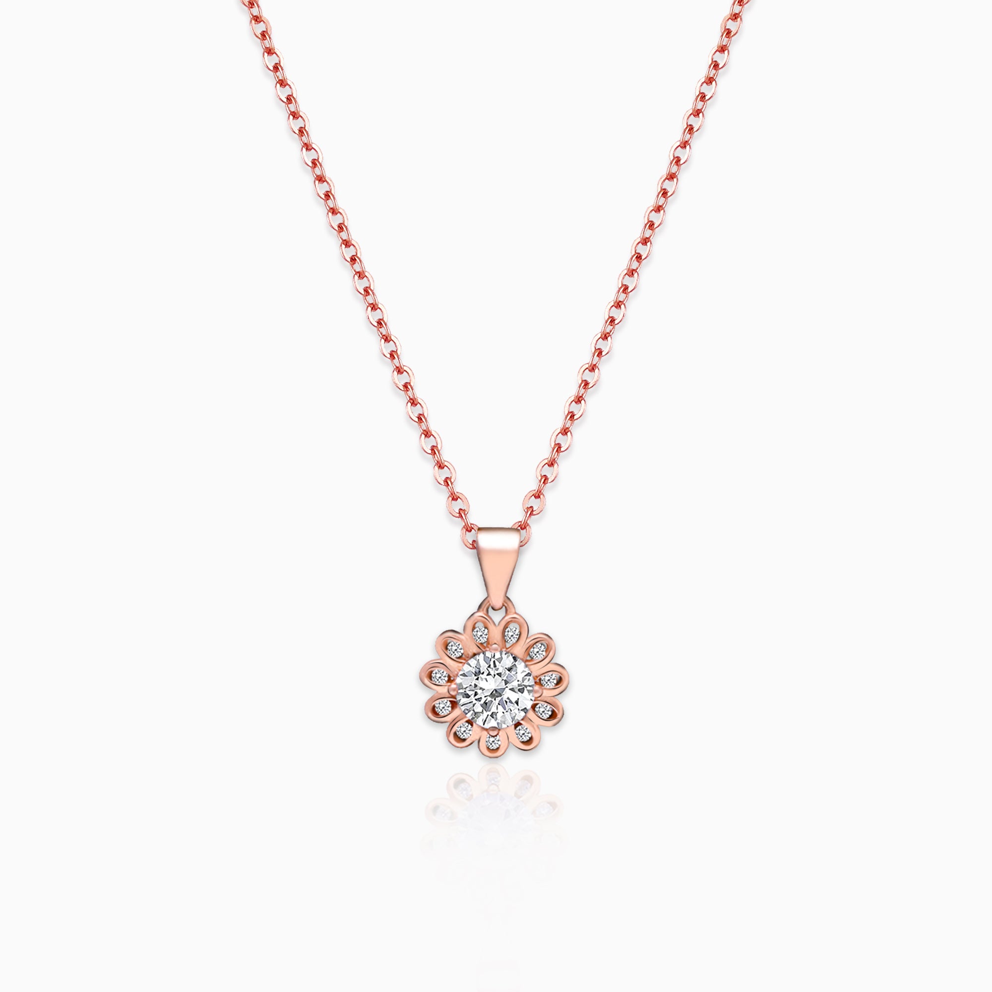 14KT Rose Gold Luminous Petalled Floral Diamond Necklace